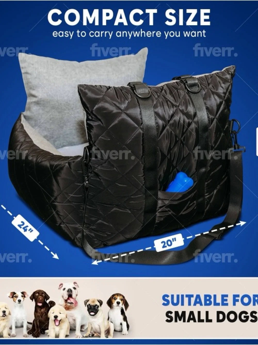Pet Car Seat Carrier for Dogs - Black